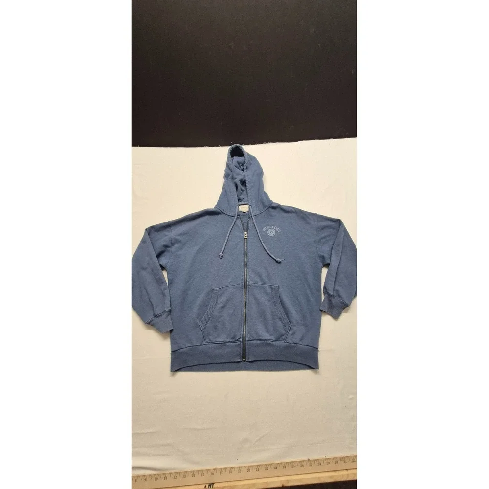 American Eagle women's lighter blue full zip pockets hoodie jacket‎ logo sz. XS